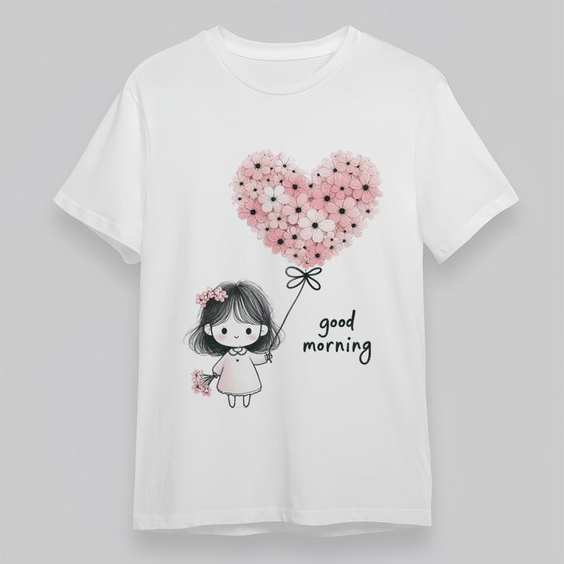 

Women s Plus Size Classic T-Shirt Heart Balloon Girl Good Morning Graphic Tee XL