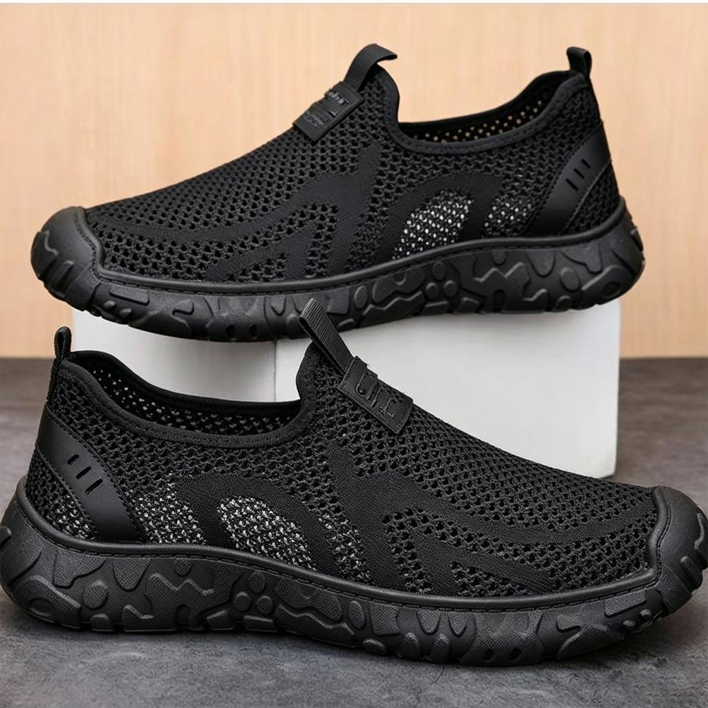 Men's Breathable Hollow Out Mesh Casual Shoes Lightweight Slip On Flexible Sole Comfortable Walking Sneakers