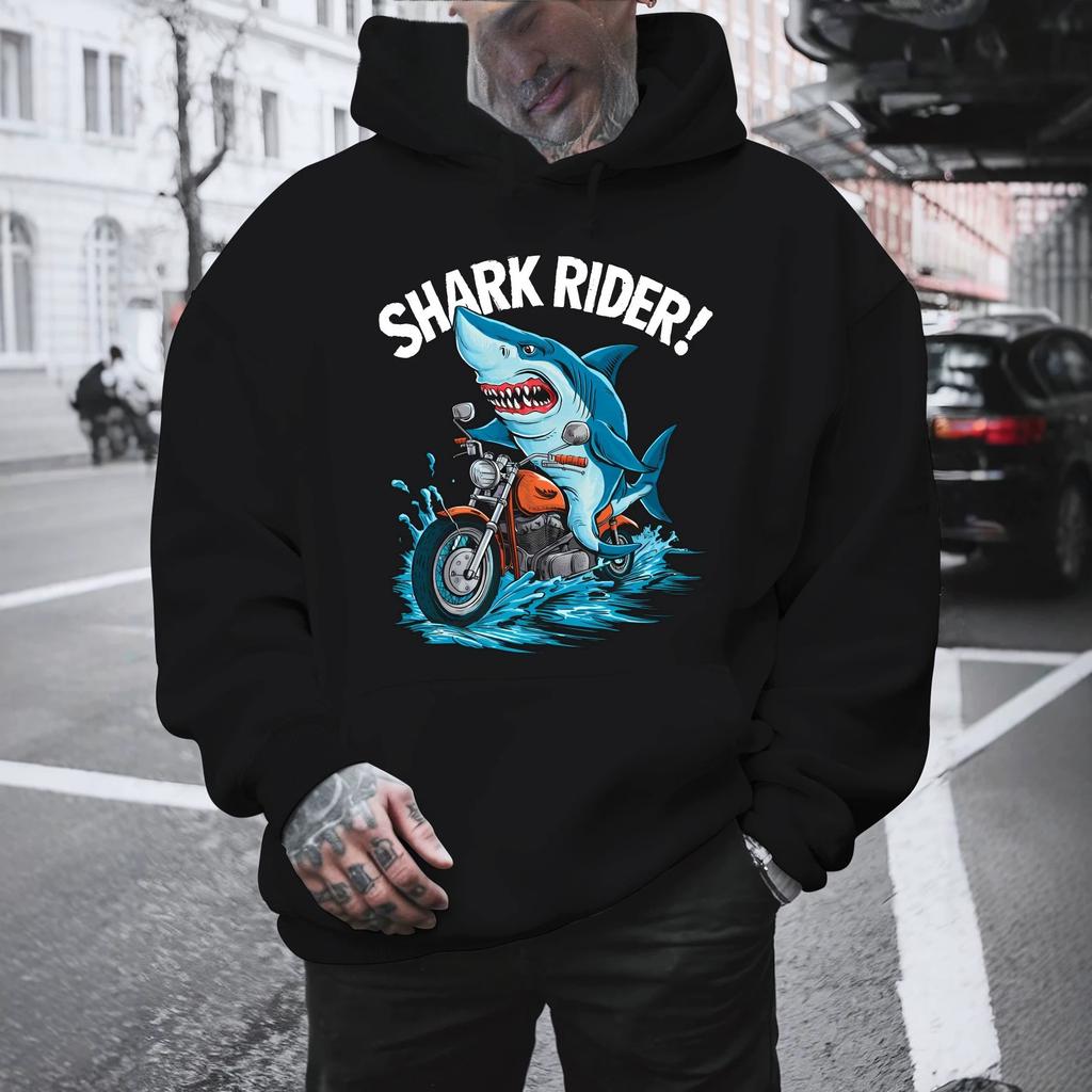 Shark Rider Printed Hooded Sweater Men's Street Loose Multicolor Couple Hoodie
