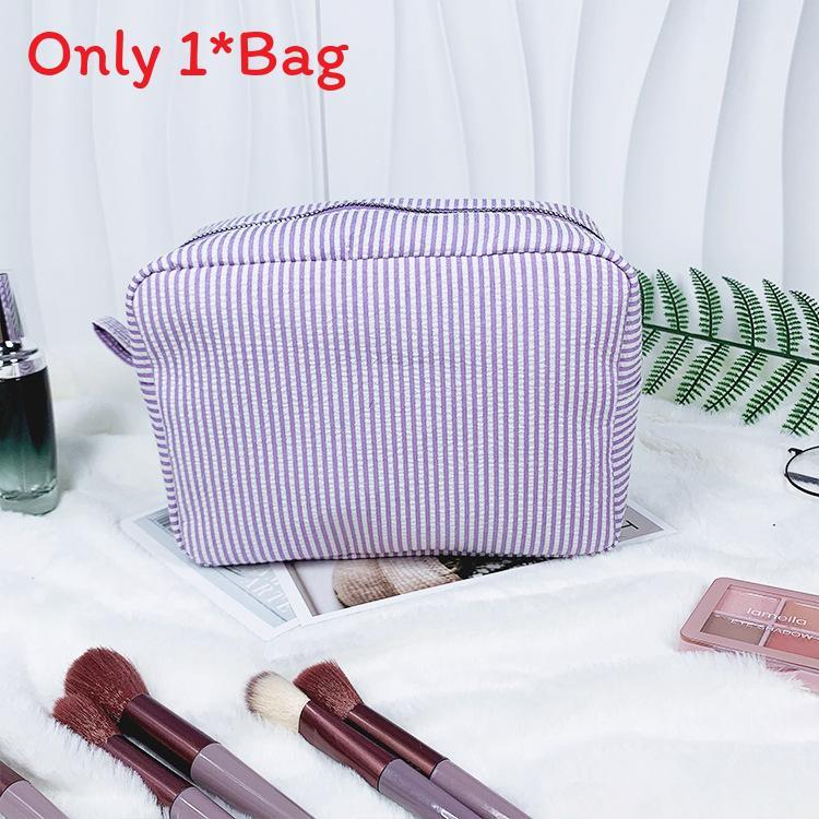 Vintage American Cotton Makeup Bag With Striped Pattern For Travel And Daily Use