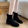 Skinny suede pointed autumn elastic thin boots women's large size temperament thick heel retro short Martin boots tide