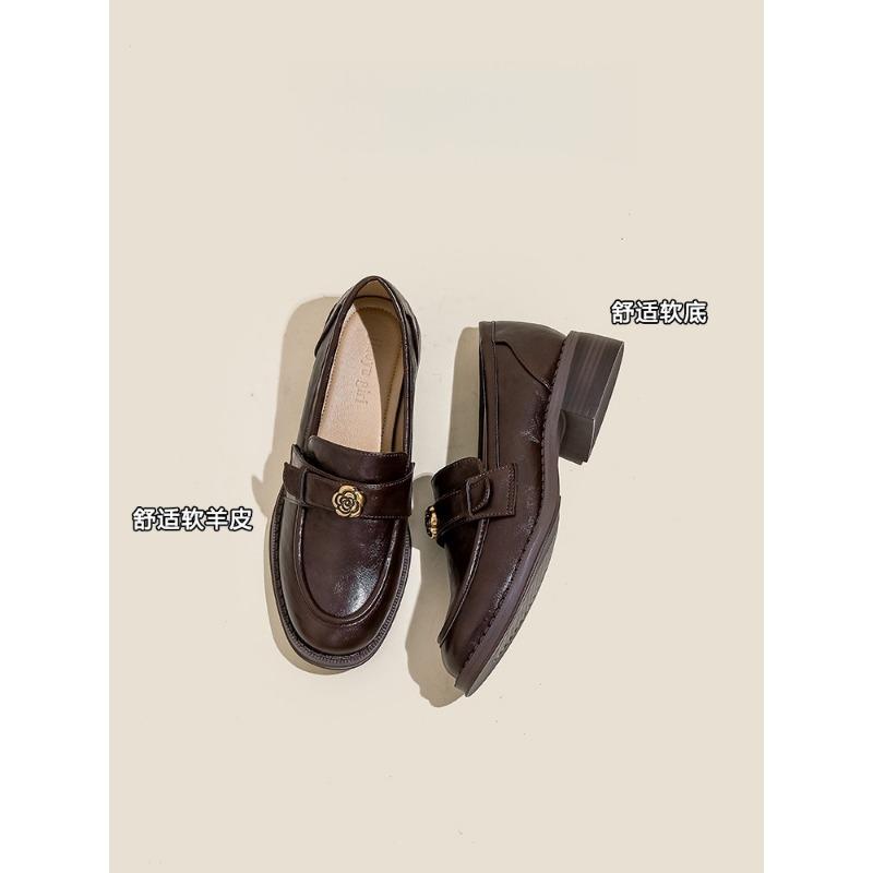 

Мягкая овечья кожа камелия ручной работы мягкая подошва женские новые весенне-осенние туфли на среднем каблуке ретро маленькие кожаные туфли 39 коричневый