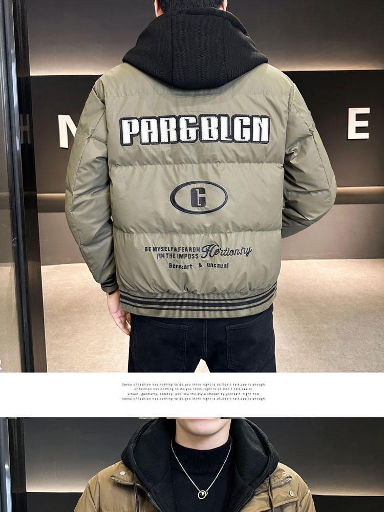 Trendy Brand 2025 Men's Winter Down Hooded Jacket, Faux Two-Piece, High-End Casual Warm Outerwear