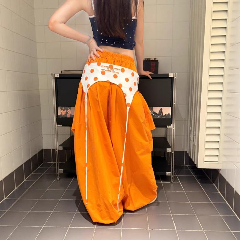 Dopamine wears orange stacked loose paratrooper overalls female hottie versatile drape casual wide-leg pants