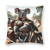 Koala Riding A Motorcycle Square Pillowcase Polyester Linen Velvet Creative Zip Decorative Throw Pillow Case Room Cushion Cover