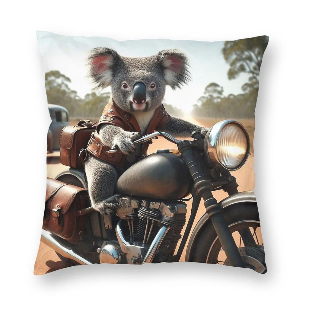 Koala Riding A Motorcycle Square Pillowcase Polyester Linen Velvet Creative Zip Decorative Throw Pillow Case Room Cushion Cover