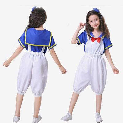 JUNDOMECY Halloween Cosplay Matrosenuniform Kinder Marine-Stil Kostüm für Jungen und Mädchen, Niedliches Entenkostüm mit kurzen Ärmeln und Hosenträgern, Perfekt