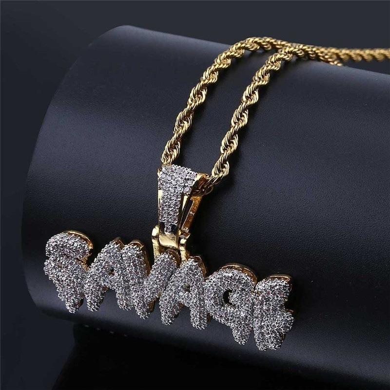 European and American Hip-hop Bubble Letters SAVAGE Necklace Brass Gold Pendant Ornament