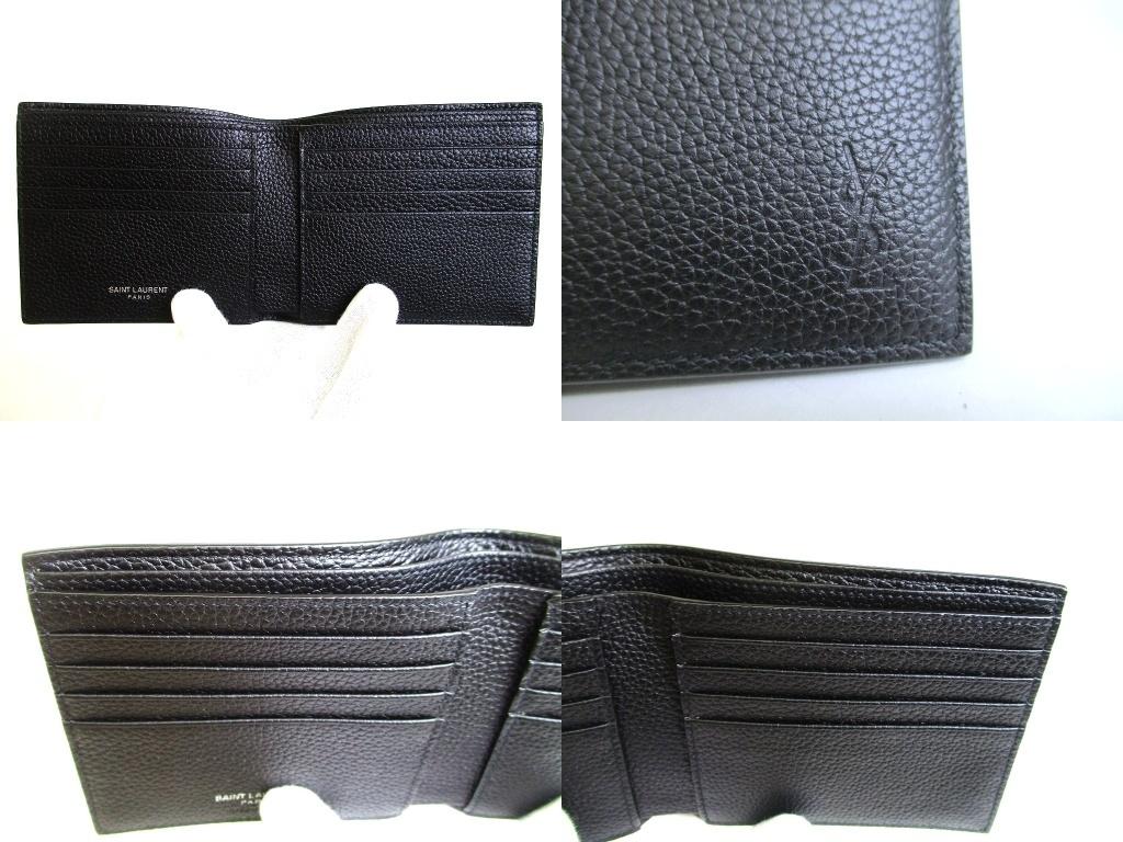 Authentic Saint Laurent YSL Cassandra Shadow Black Leather Bifole Bill Wallet #b253  Open Box