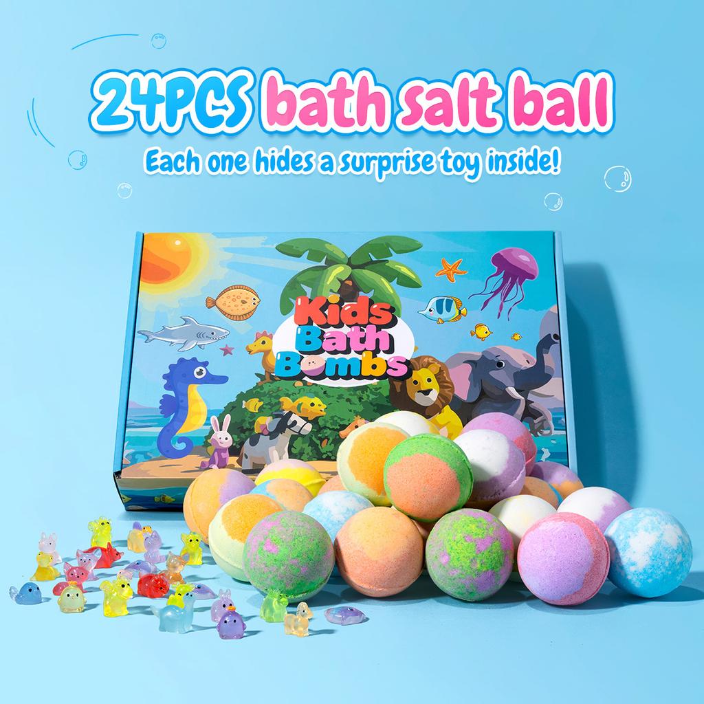 Glow Toy Bath Salt Ball Set Kids Bubble Bath Bombs Ocean Toy Gift Box Large 24pcs