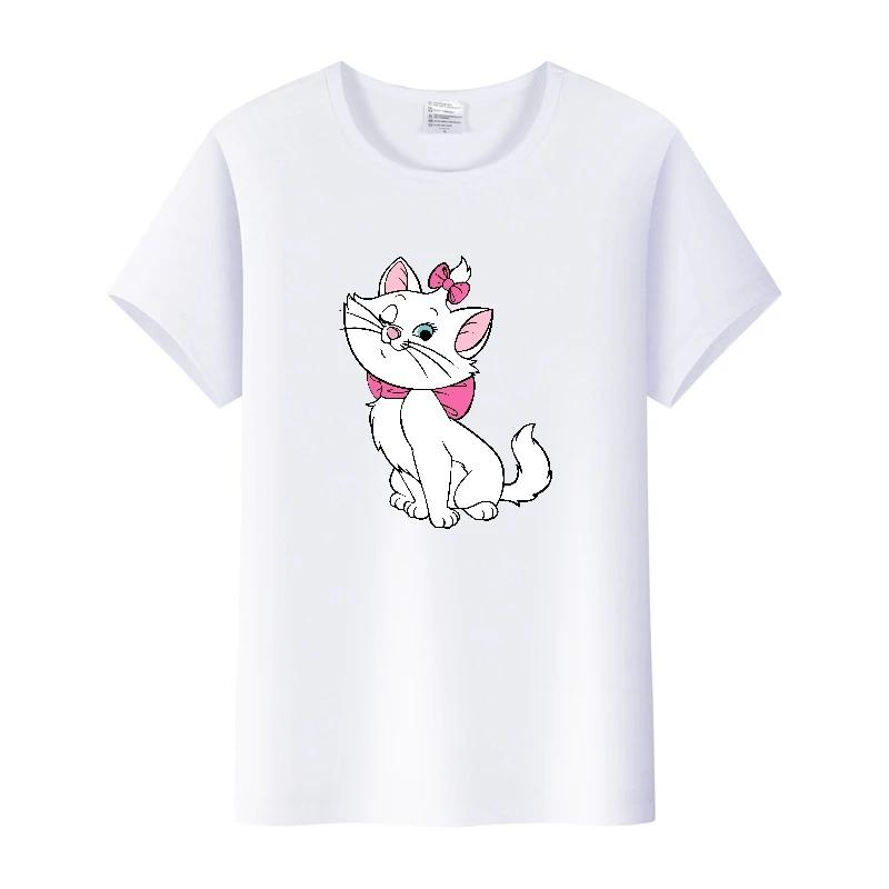 Cute Disney Marie Cat Cartoon Women Tees Summer Tops Aesthetic White Short Sleeve Girl T-Shirts Plus Size Clothing Mens Blouses