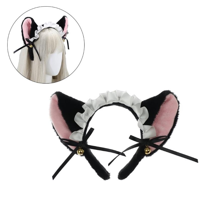 Damen Katzenohr Spitzenkopfschmuck mit Schleife Liebliches Spitzen-Katzenohr-Stirnband Cosplay Engelskopfschmuck Foto-Requisiten