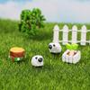 Micro Landscape Decoration: Rooster & Hen Resin Ornaments with Fence and Stump