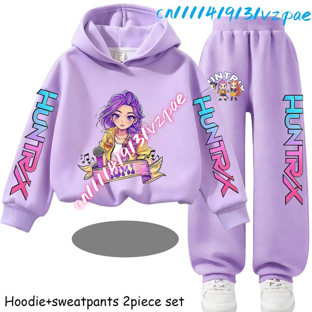 Kp-op Kids New Fashion Cartoon Print 2pcs Hoodie+Pants Sportsuits Casual Outfits Clothes for 2-13 Years Boys Girls