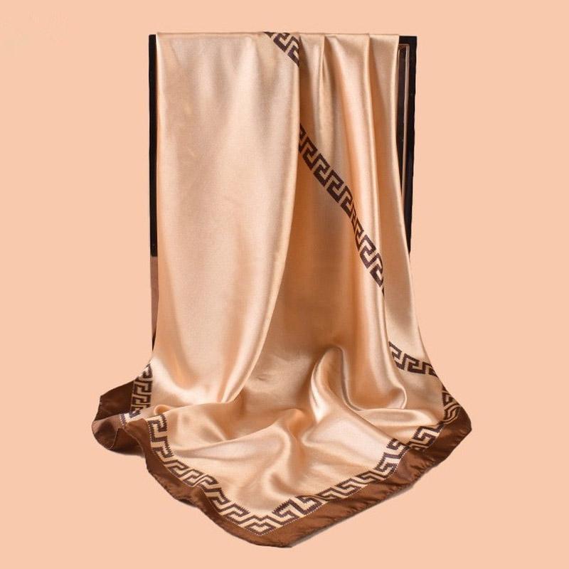 High Quality Silk Scarf Women Print Hair Neck Square Office Ladies Shawl Bandanna Muslim Hijab Handkerchief Muffler Foulard 90CM