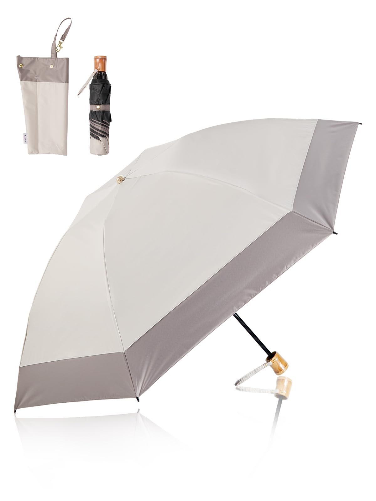 

KIZAWA Складной обратный 55 см УФ-зонт, Подходит для солнца и воды уровня 5, Полностью световой, Теплоотражающий, Перевернутая бамбуковая ручка, Складной, Легкий, Компактный,