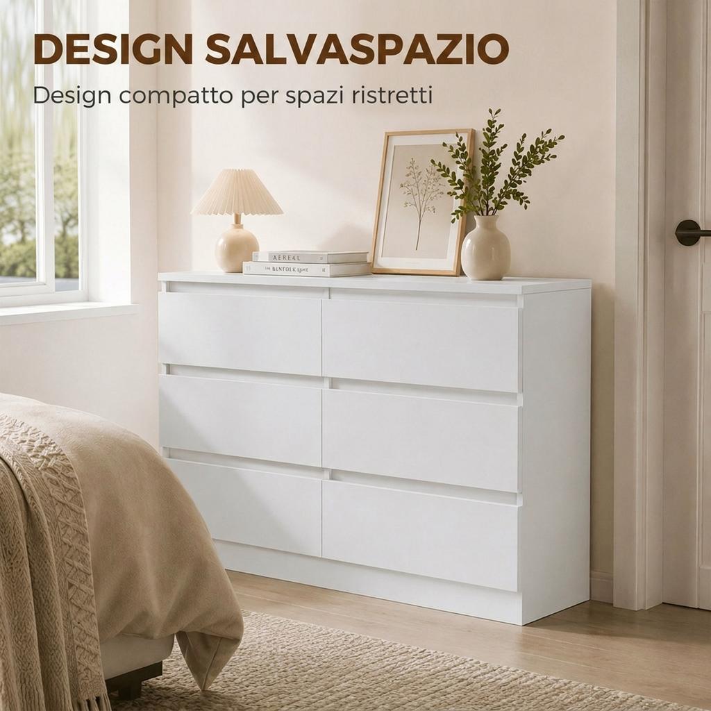 6 Drawer Chest Of Drawers For Bedroom And Living Room 100x35x69 Cm White