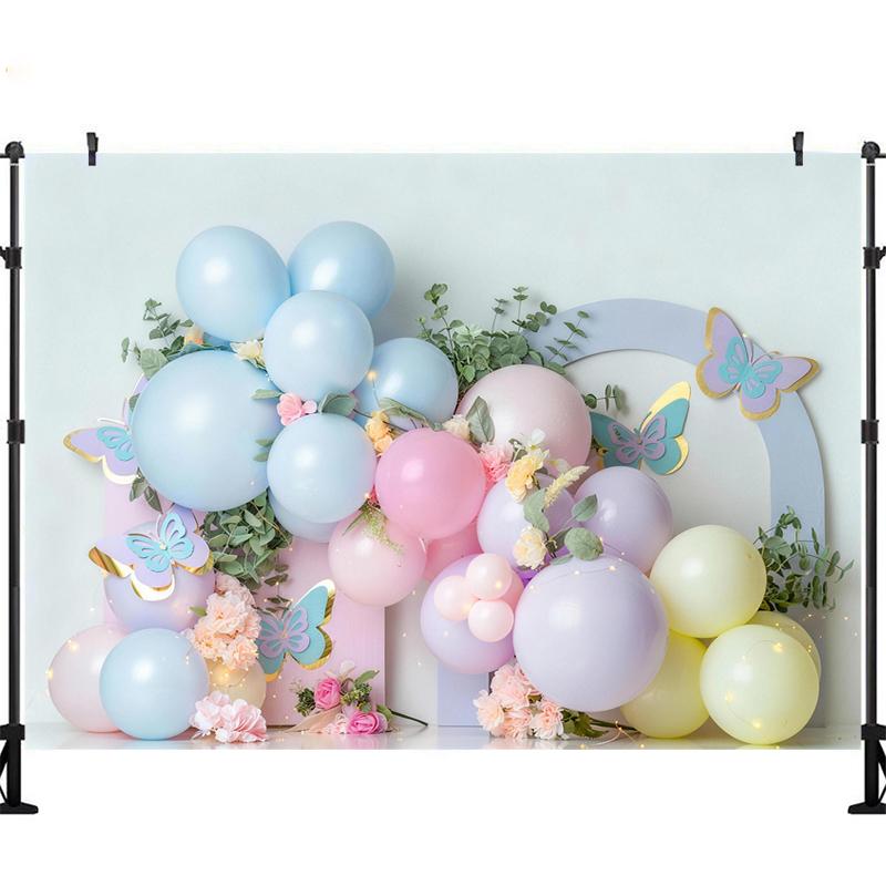 LS Floral Blooming Backgrounds Cake Smash Kids Adult Photography Props Child Baby Butterfly Balloons Decors Photo Backdrops