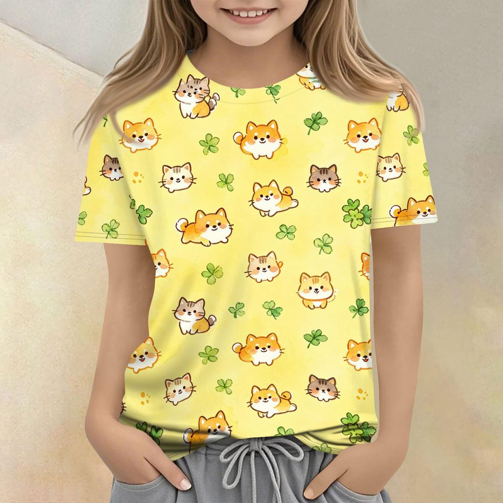 Kids Animal Print Crew Neck Short Sleeve T Shirt Casual Loose Fit Top for Boys Girls Soft Comfortable Fabric