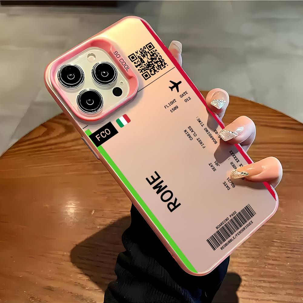 Italy Plane Travel Ticket Phone Case For iPhone 16 15 14 13 12 11 Plus Pro Max Multicolor Aurora Laser Shockproof Funda Cover