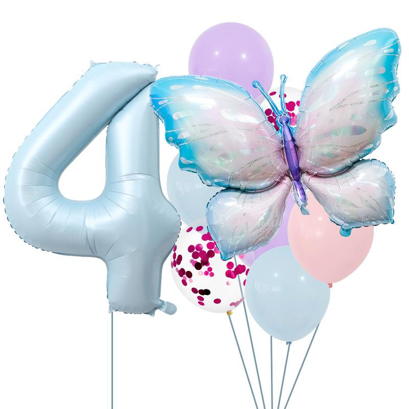 Digital Balloon Butterfly Set Aluminum Film Balloon Baby Blue Children'S Birthday Party Decoration Props