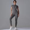 European-American Open-Neck Zipper Jumpsuit: Sexy, Tight-Fitting Short-Sleeve Dance & Yoga Bodysuit for Women