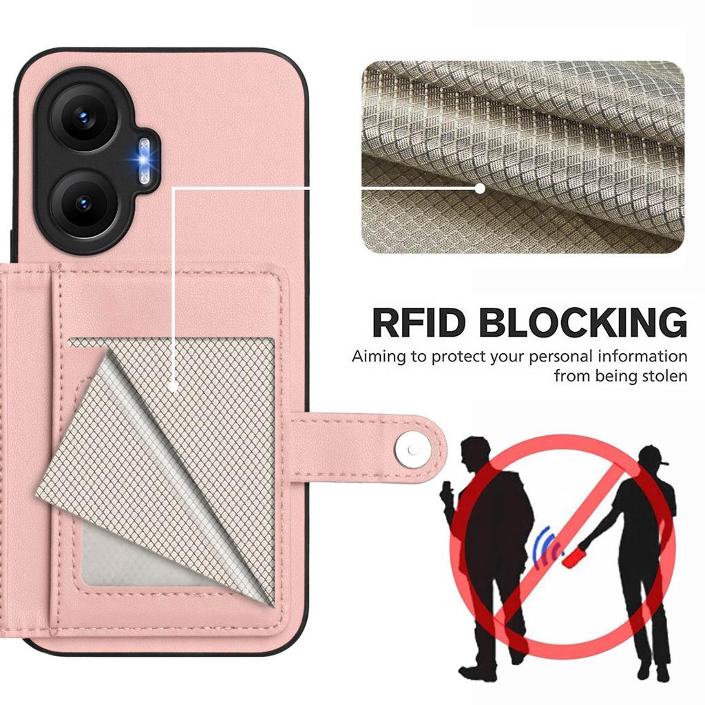 Für Xiaomi Poco F7 5G/Xiaomi Redmi Turbo 4 Pro 5G Hülle RFID-Blockierender Kartenhalter Ständer TPU+PU-Leder Handy-Rückseite