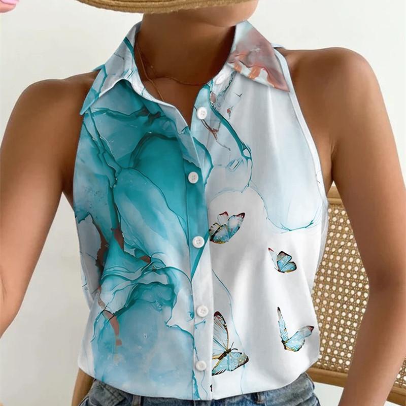 

Лето 2023 Повседневная модная блузка без рукавов с абстрактным принтом