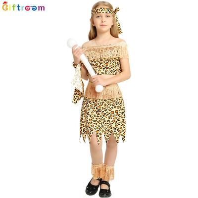 Halloweenský kostým divoký leopardí potisk dětské vystoupení oblečení domorodý africký primitivní indický divošský oblek
