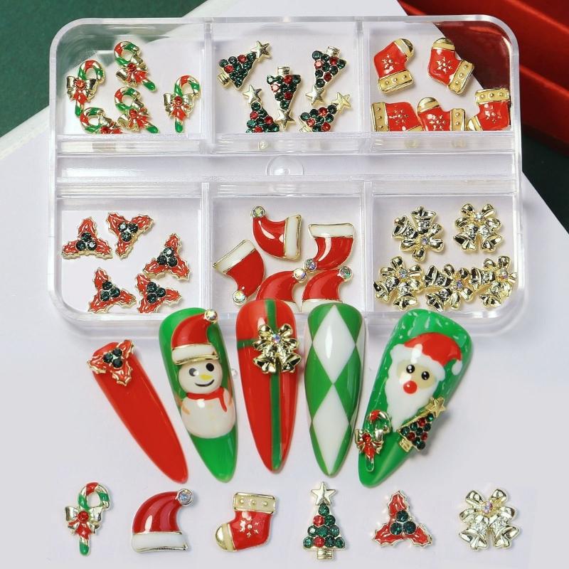 Christmas Nail Charms Nail Art Alloy Rhinestones Supplies Christmas Series Mixed Nail Art Decor for DIY Nails Ornaments