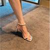 Niche Design Sense, One-word Buckle Rhinestone Women's Fashion Sandals Open-toed New Legs Long High Heels Stiletto