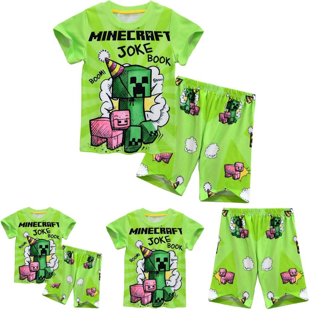 Minecraft Digital Print Kids Cartoon Pajama Set With Soft Fabric For Boys And Girls