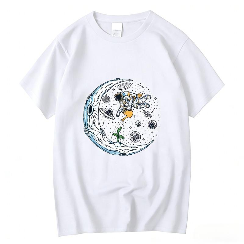 Summer Men Tshirt 100 Cotton Casual Funny Astronaut Loose Oneck Summer Loose Fit Fabric Stylish Breathable Short Sleeve Tops