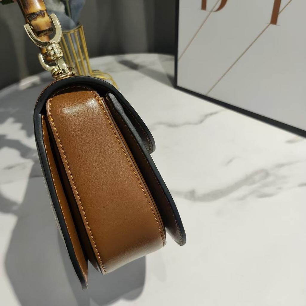 New High-end Messenger Bag Retro Simple Bamboo Bag Leather Fashion Saddle Bag Wide Shoulder Strap Single Shoulder Handbag
