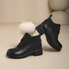 2025 autumn and winter new leather Martin boots women's round head soft sole retro women's boots versatile fashion black short boots