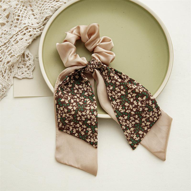 25cm Flower Print Bowknot Elastic Hair Band Women Scrunchie Girls Hair Tie Ponytail Holder Headband Hair Rope Hair Accessories
