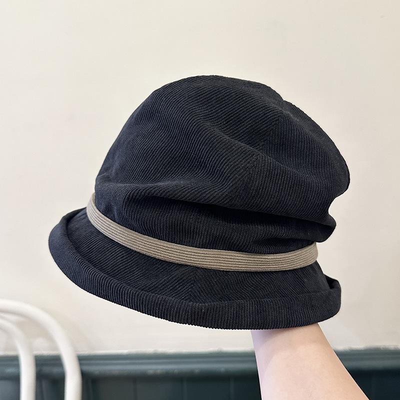 Autumn New Corduroy Fisherman Hat Korean Style Women's Fashion Versatile Pile Hat Warm Basin Hat Casual and Small Face