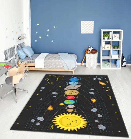 Cute Astronaut Rug Game Rugs for Children Soft Machine Washable Kids Room Carpet,Kids Area Rug Activity Rug Toddler Rug