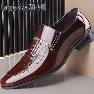 Men's Plus Size Crocodile Pattern Patent Leather Business Slip-On Shoes, Pointed Toe, Shiny Finish