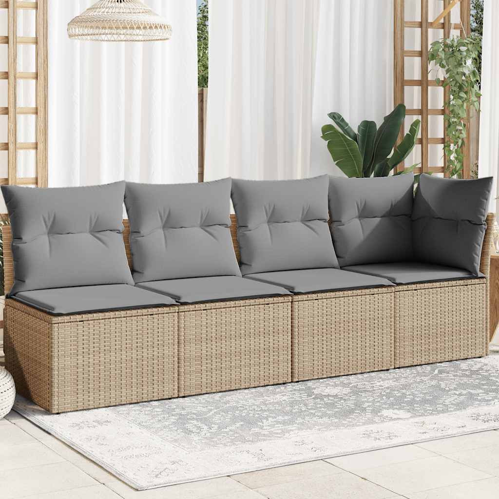 Vidaxl Garden Sofa With Cushions, 4-Seater, Beige, Poly Rattan
