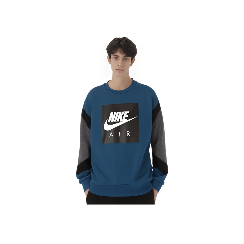 Nike Air Crew Fleece Casual Round Neck Pullover Color Block Long Sleeve Sweatshirt Men Sweatshirt Blue 928636-474