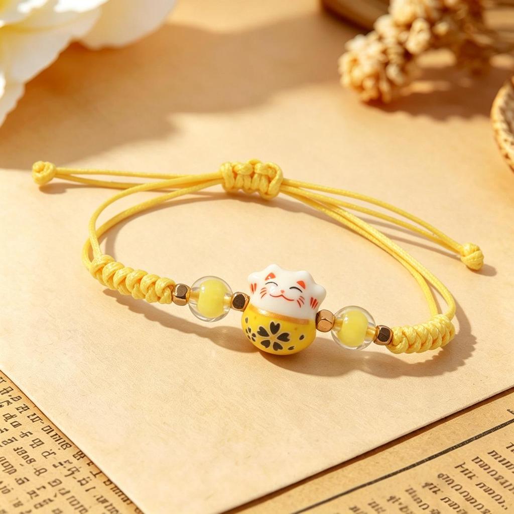 Lucky Cat Candy Color Braided Bracelet for Women