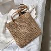 Square Hollow Straw Beach Bag Handmade Woven Shoulder Bag  Rattan Shopping Travel Bag Bohemian Summer Vacation Casual Tote