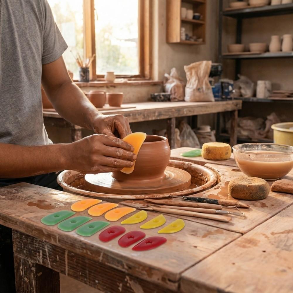 12 Stück Bastelbedarf Silikon Töpferschaber Glattes Flexibles Tonwerkzeug Wiederverwendbarer Langlebiger Silikonschaber Keramik