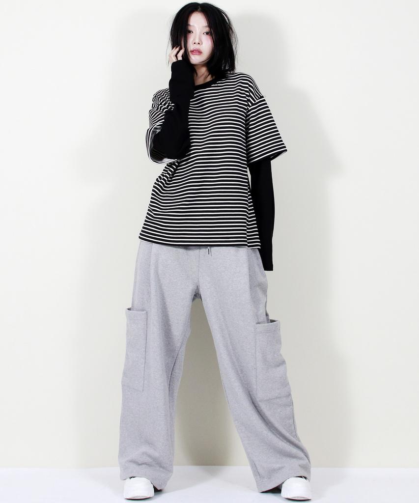Deumakeu Side Pocket Wide One-Tuck Real Street Sweat Pants Gray
