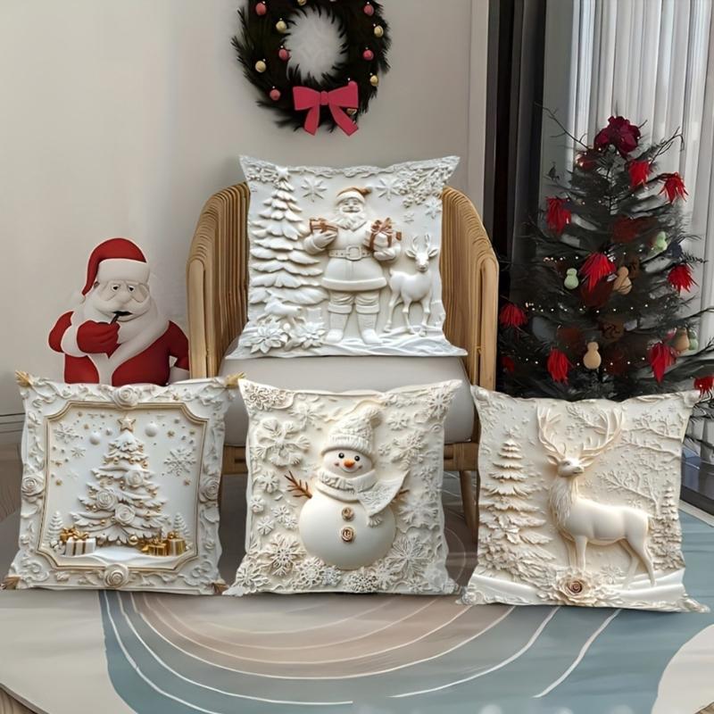 Soft Santa Christmas Pillow Cover For Festival Home Decoration And Holiday Couch Bedroom Accessories