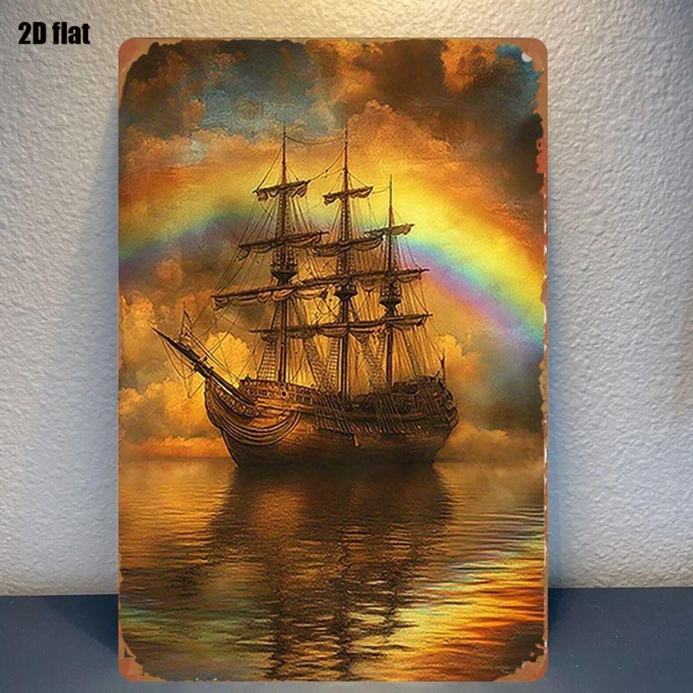 Vintage Nautical Metal Wall Art, Old Sailing Ship Pirate Decor, Home Wall Decor
