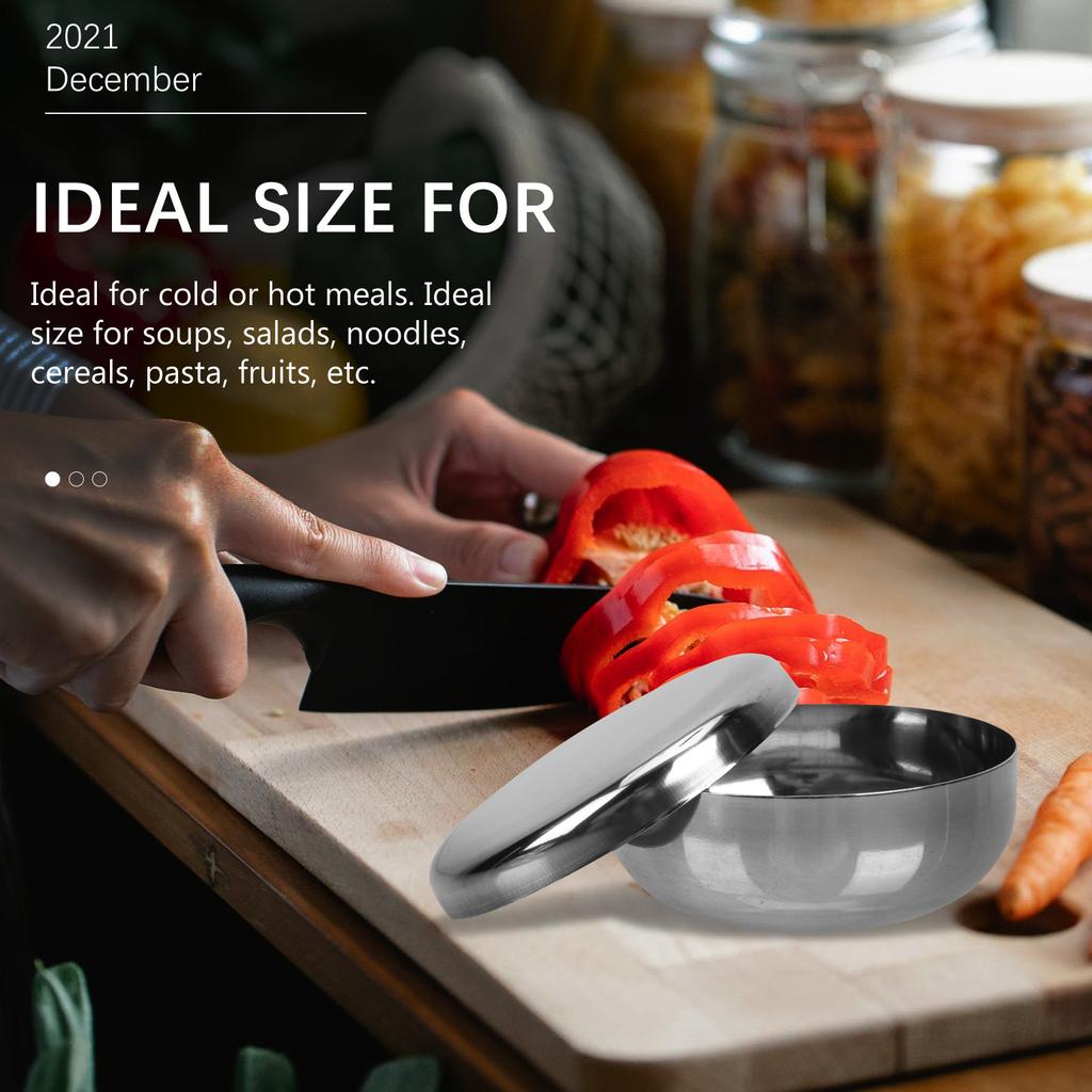 2 Sets Stainless Steel Rice Bowl Holders Food Containers Kitchen Supply Korean Cooked Bowls with Cover Tableware Soup