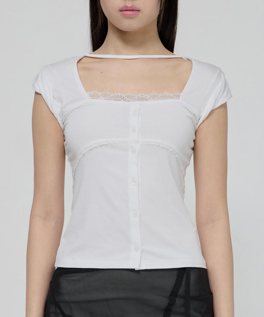 Peulleeoeob Lace Sleeve Top (Fl-112_White)