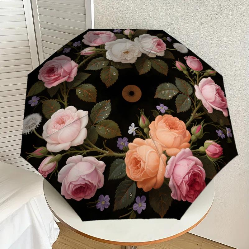 

1pc Roses and Dandelions Circular Arrangement Umbrella with Plastic Handle,Suitable for All Seasons Home Travel Outdoor UmbrellaDD1829